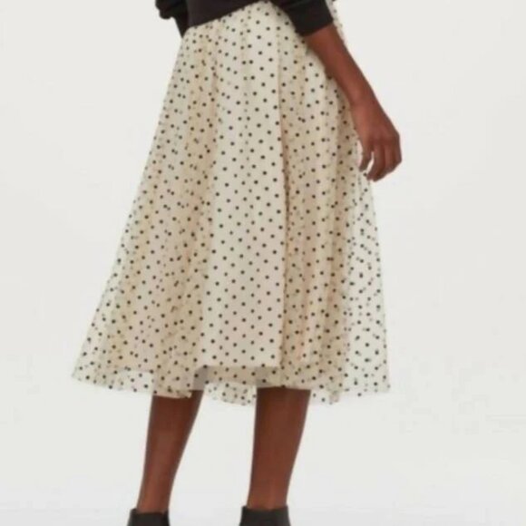 H&M Cream and Black Chiffon Polka Dot Midi Skirt - Picture 1 of 6